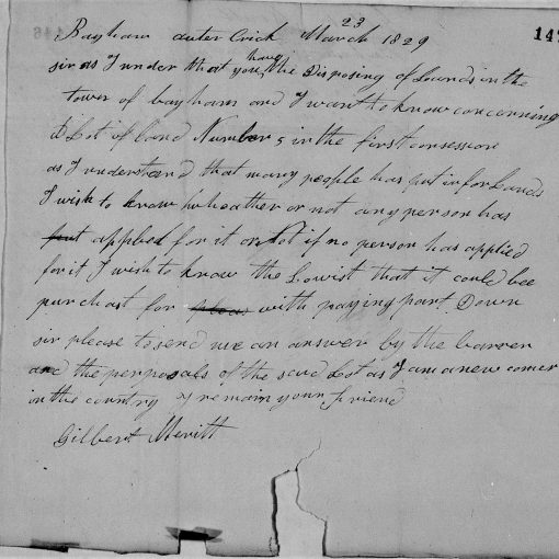 Gilbert Merritt 1829 land query